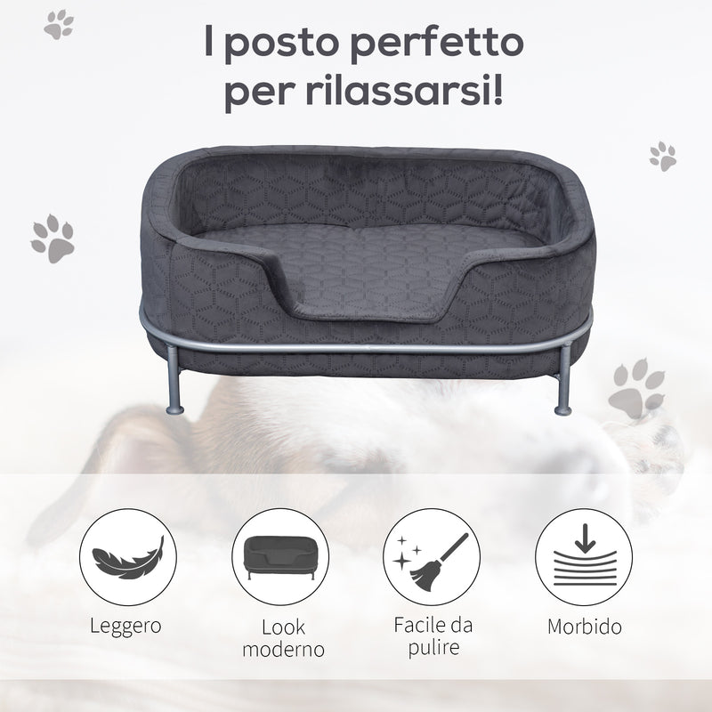 Divano per Cani e Gatti Imbottito 63,5x43x24,5 cm in Velluto con Base in Metallo Grigio Scuro
