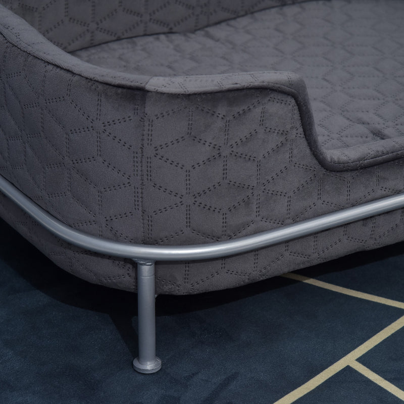 Divano per Cani e Gatti Imbottito 63,5x43x24,5 cm in Velluto con Base in Metallo Grigio Scuro