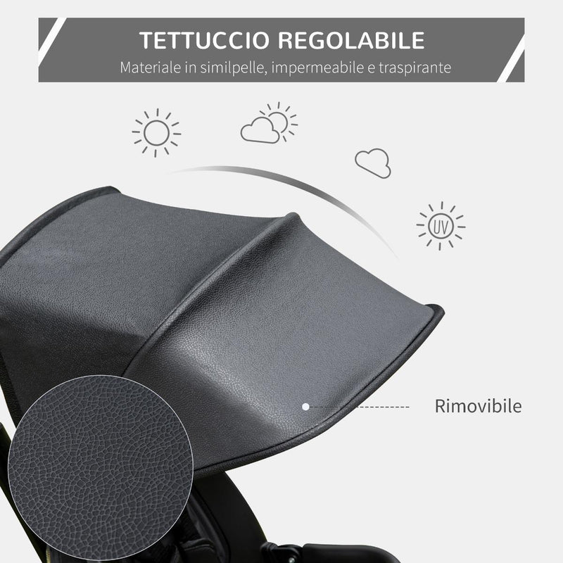 Passeggino Triciclo  con Sedile Girevole 360° Tettuccio e Barra Rimovibili Nero