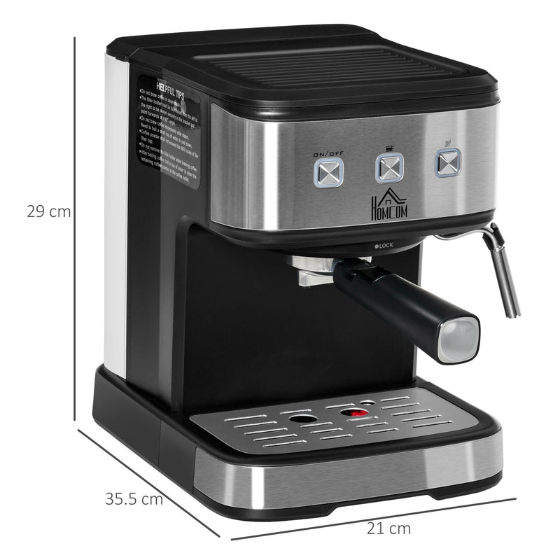 Macchina da Caffè e Cappuccino 850W 15 Bar 35.5x21x29 cm Nero e Argento
