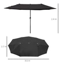 Ombrellone da Giardino Doppio 460x270x240 cm in Acciaio e Poliestere Nero