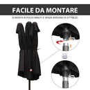 Ombrellone da Giardino Doppio 460x270x240 cm in Acciaio e Poliestere Nero