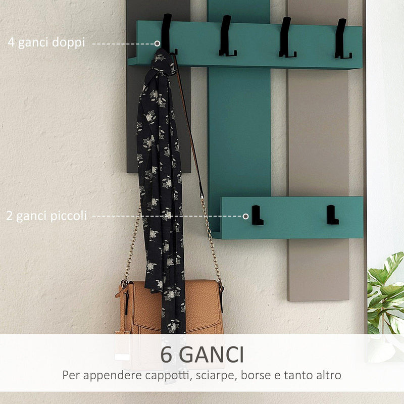 Mobile Ingresso 3 in 1 con Scarpiera Appendiabiti e Specchio Grigio e Turchese