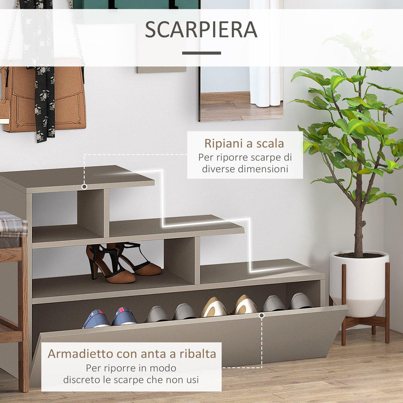 Mobile Ingresso 3 in 1 con Scarpiera Appendiabiti e Specchio Grigio e Turchese
