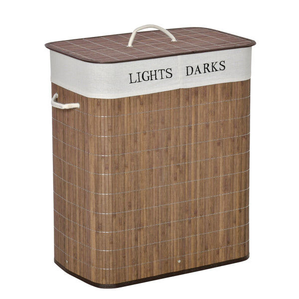 Wäschekorb 2 Fächer 52x32x63 cm mit braunem Deckel und Griffen prezzo