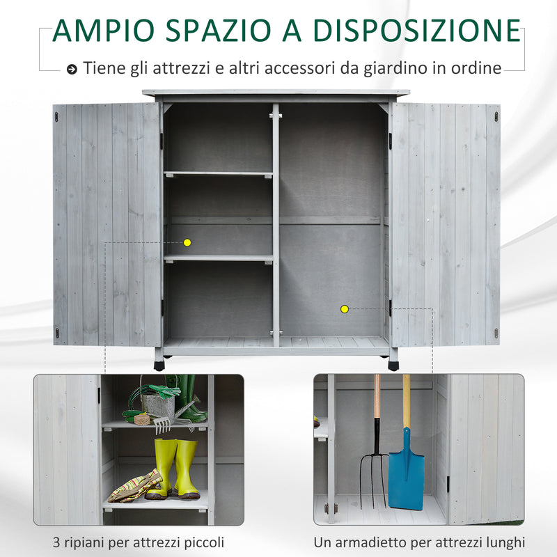 Casetta Box da Giardino Porta Utensili 110x55x117 cm in Legno di Abete Impermeabile Grigio