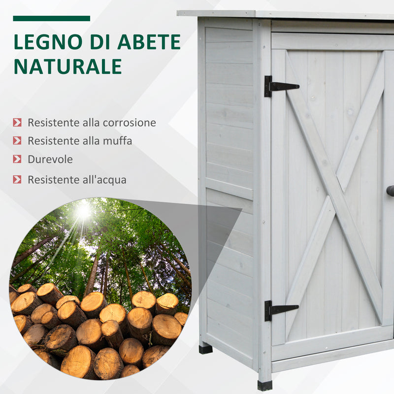 Casetta Box da Giardino Porta Utensili 110x55x117 cm in Legno di Abete Impermeabile Grigio