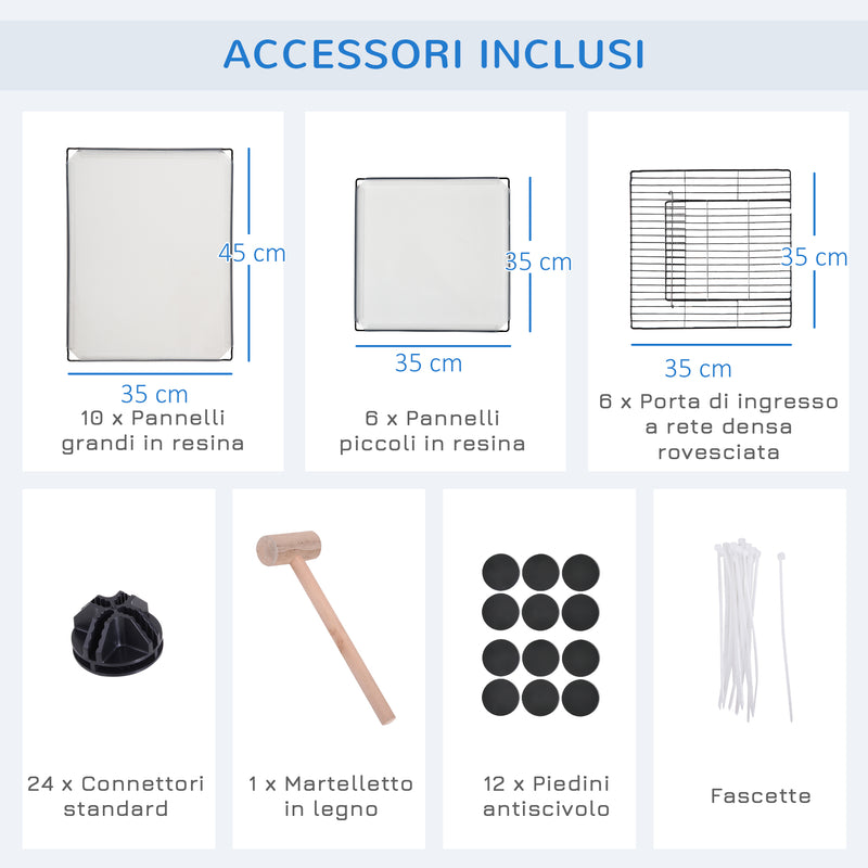 Recinto per Criceti e Conigli Modulabile 105x70x45 cm in Resina e Acciaio Nero