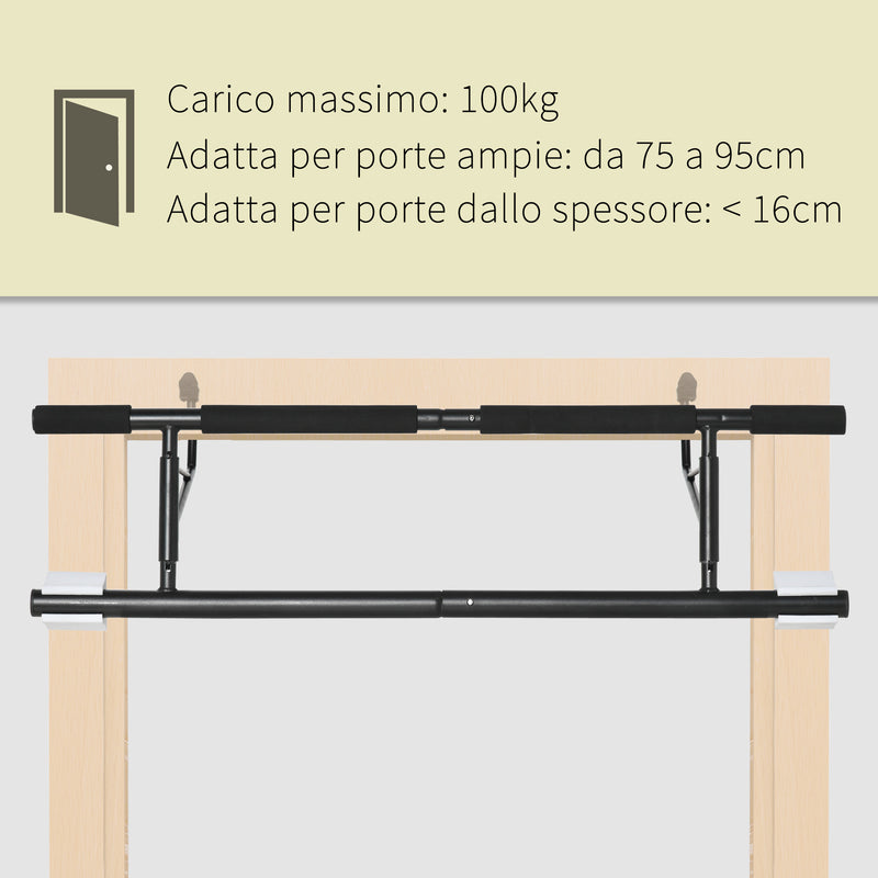 Barra Trazioni a Pressione su Porta Pieghevole 100x34x26 cm Max 100Kg Nero