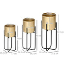 Set 3 Fioriere con Supporto in Metallo per Interni ed Esterni Oro