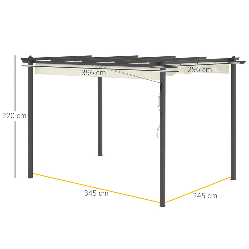 Pergola da Giardino 3,96x2,96m Tettuccio Retrattile e Struttura in Alluminio Crema