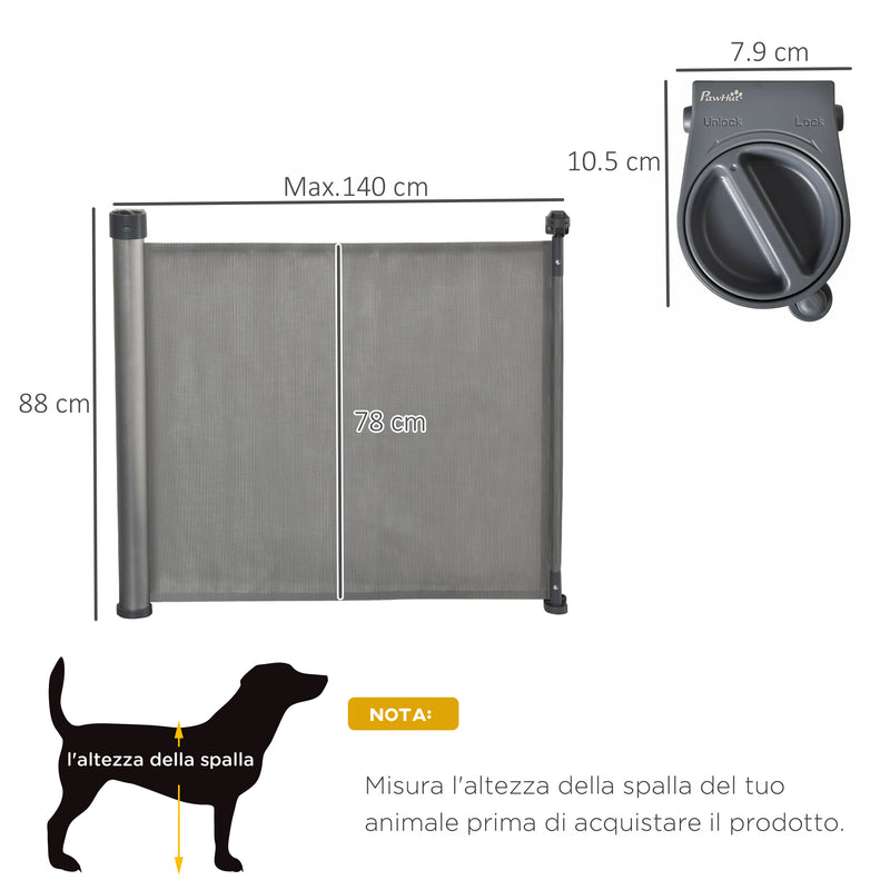 Barriera di Sicurezza per Cani Estensibile fino 140 cm per Porte e Scale Grigio