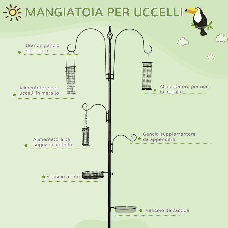 Mangiatoia per Uccelli da Giardino 54,5x54,5x208 cm in Acciaio Nero