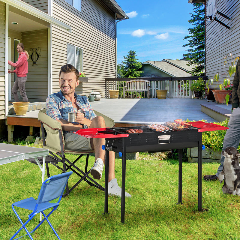 Barbecue a Carbone Carbonella 120x31x60-70 cm con Griglia e Teglia Nero