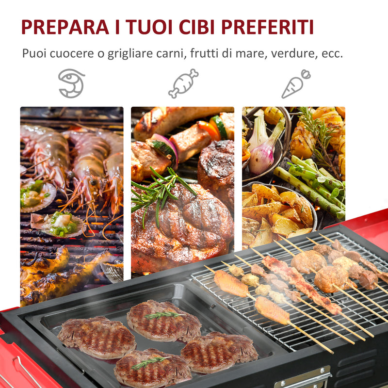 Barbecue a Carbone Carbonella 120x31x60-70 cm con Griglia e Teglia Nero