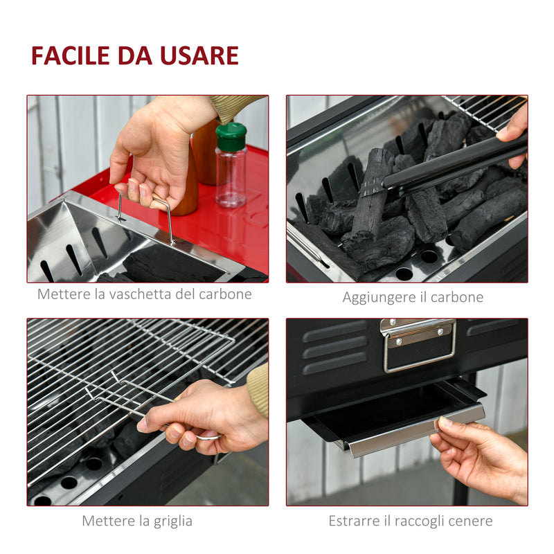 Barbecue a Carbone Carbonella 120x31x60-70 cm con Griglia e Teglia Nero
