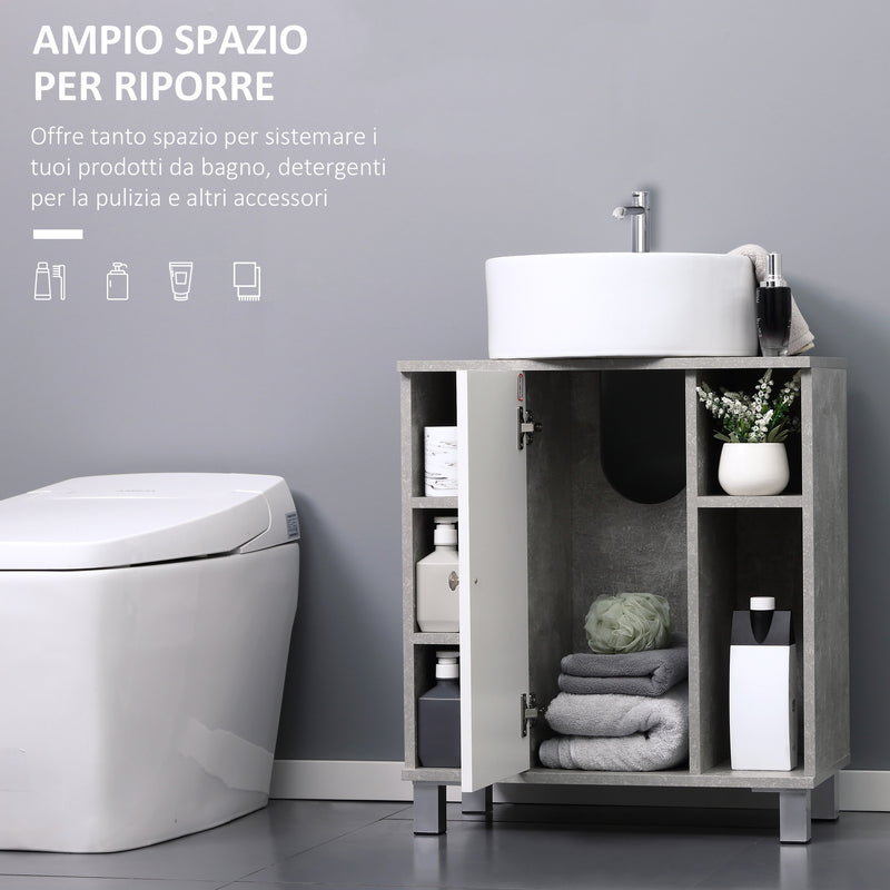 Mobile Sotto Lavabo Bagno 6 Ripiani 1 Anta 60x30x68 cm in Legno Grigio