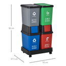 Pattumiera Differenziata 4 Bidoni  50X37,5x90 cm in plastica con Ruote Multicolore