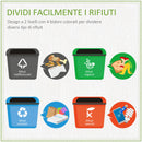 Pattumiera Differenziata 4 Bidoni  50X37,5x90 cm in plastica con Ruote Multicolore