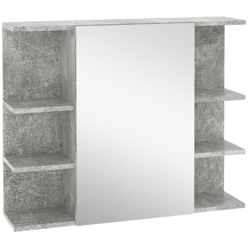 Specchiera Bagno a Parete 80x19,8x64cm con Anta e Mensole Laterali Grigio