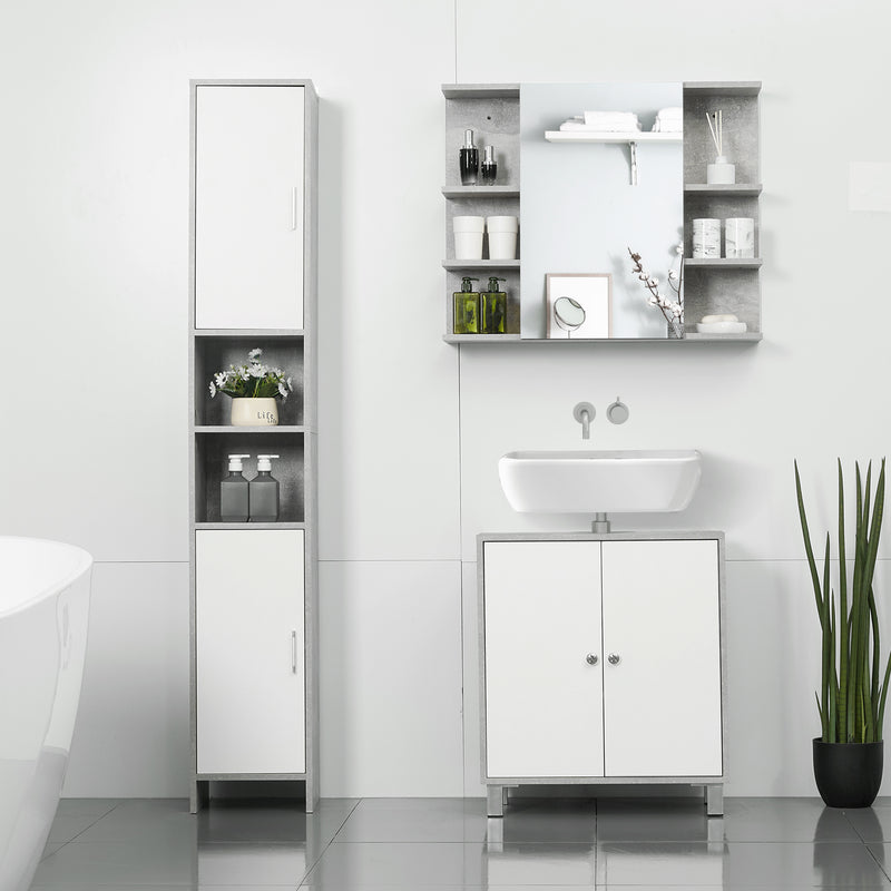 Specchiera Bagno a Parete 80x19,8x64cm con Anta e Mensole Laterali Grigio