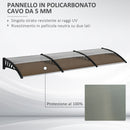 Pensilina Tettoia 300x100x26 cm in Policarbonato e Alluminio Marrone