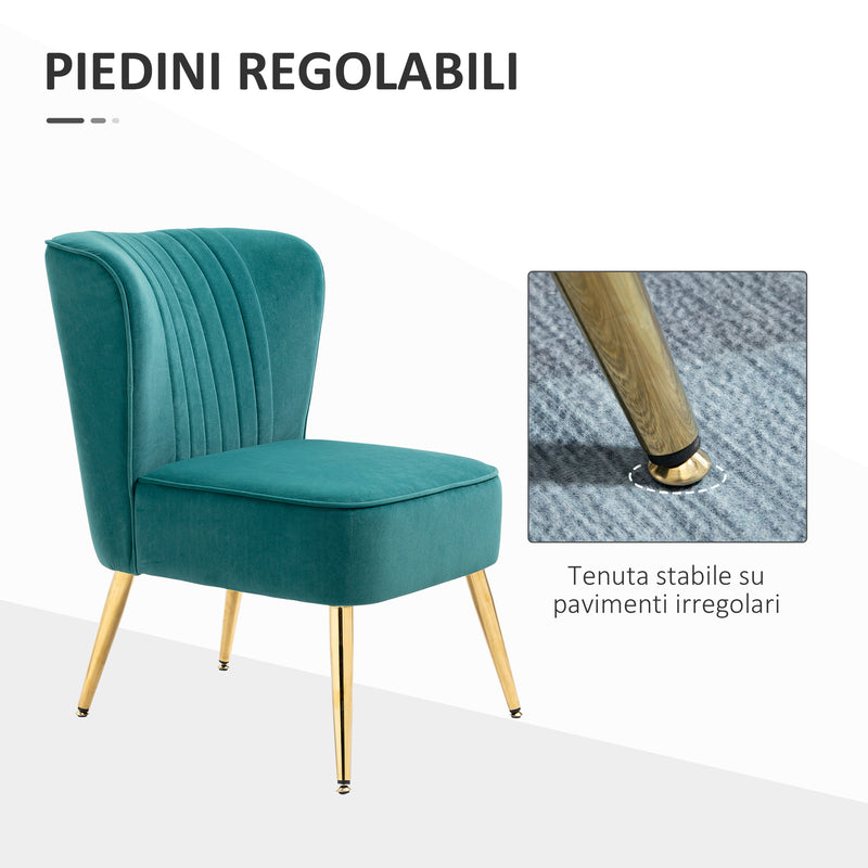 Poltrona Moderna Imbottita 56x65,5x82,5 cm in Tessuto Vellutato Verde