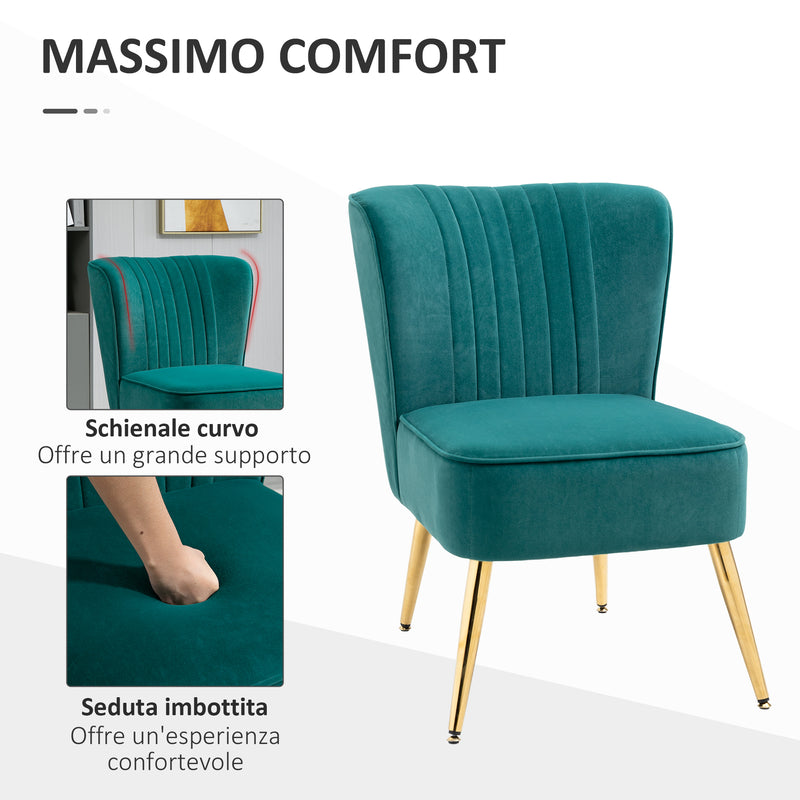 Poltrona Moderna Imbottita 56x65,5x82,5 cm in Tessuto Vellutato Verde