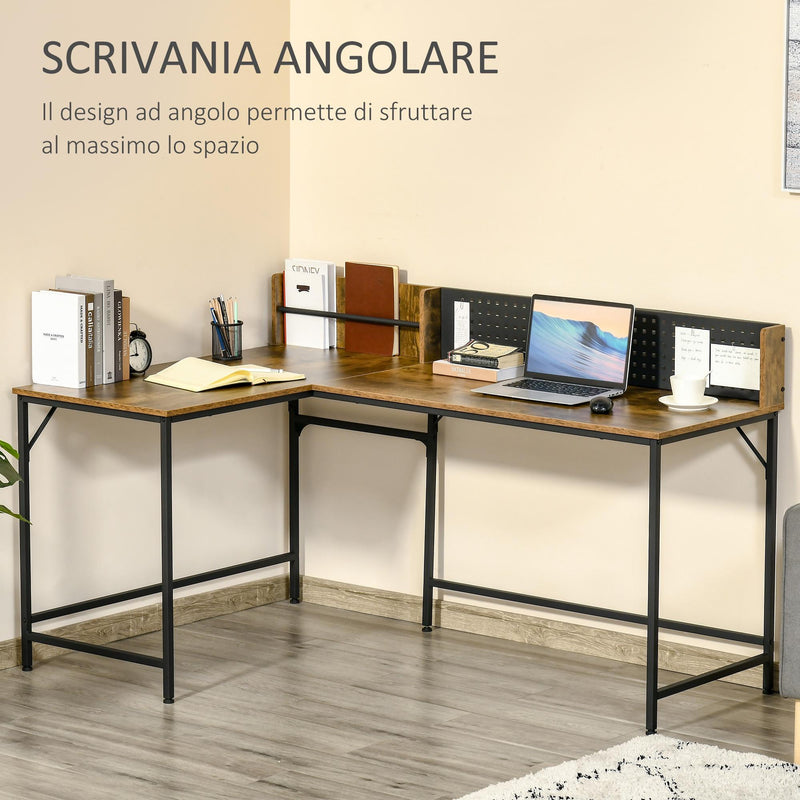 Scrivania Angolare da Ufficio 165x110x95 cm in Legno e Metallo Marrone Rustico