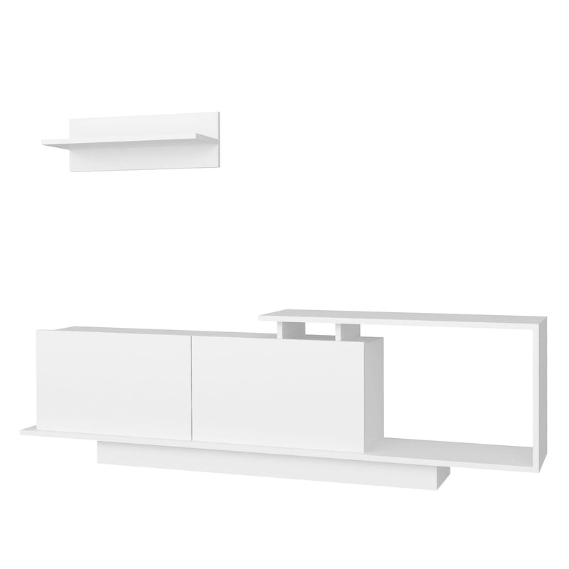 Mobile Porta TV 180x29,6x45 cm con Armadietti e Mensola da Appendere in Legno Bianco