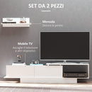 Mobile Porta TV 180x29,6x45 cm con Armadietti e Mensola da Appendere in Legno Bianco