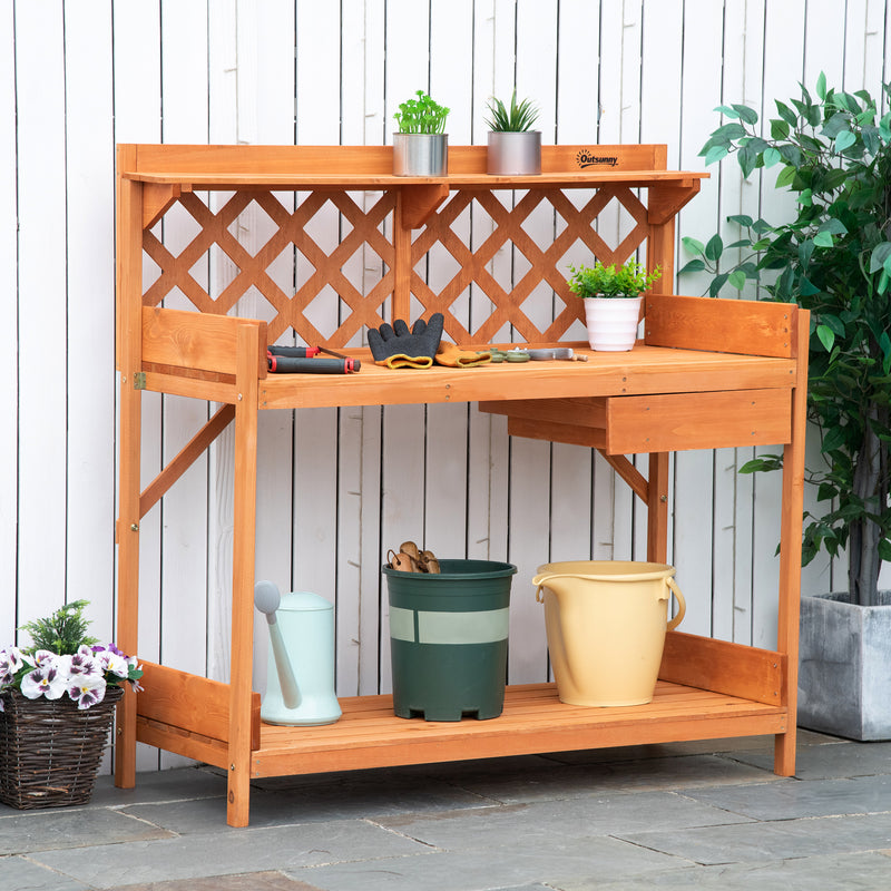 Tavolo per Giardinaggio 111.8x50.3x112.3 cm in Legno di Abete con Griglia Arancione