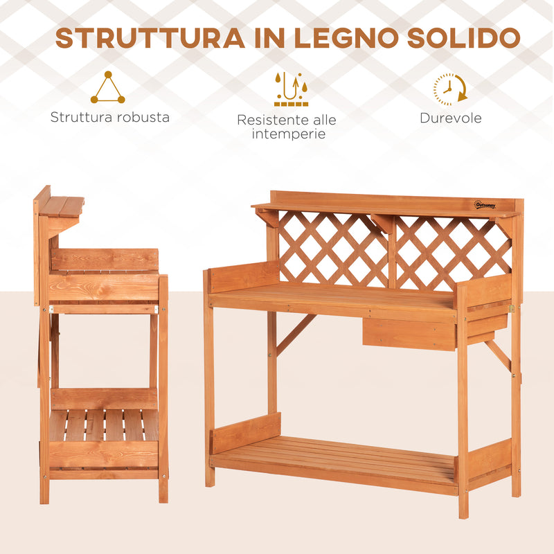 Tavolo per Giardinaggio 111.8x50.3x112.3 cm in Legno di Abete con Griglia Arancione