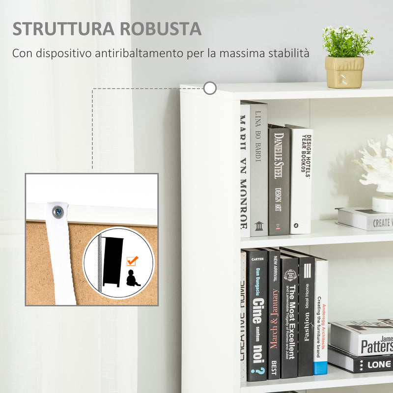 Libreria Moderna 4 Ripiani 59x29x180 cm con Armadietto a 2 Ante in Legno Bianco