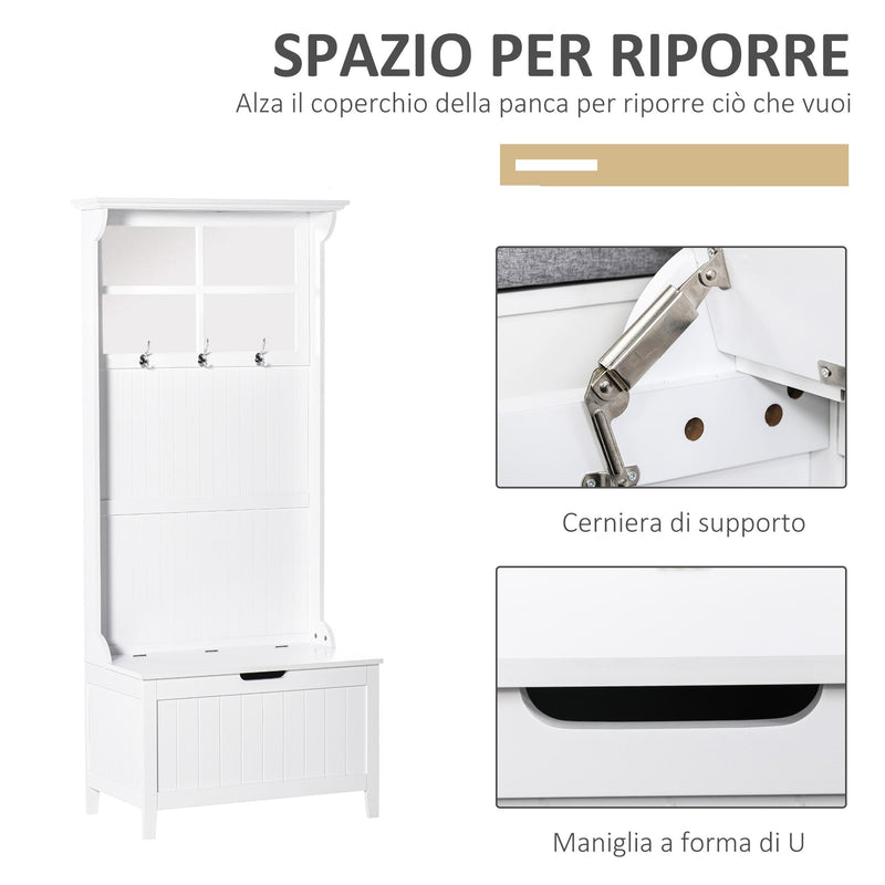 Mobile Ingresso 3 in 1 con Cassapanca Mensola e Specchi Bianco