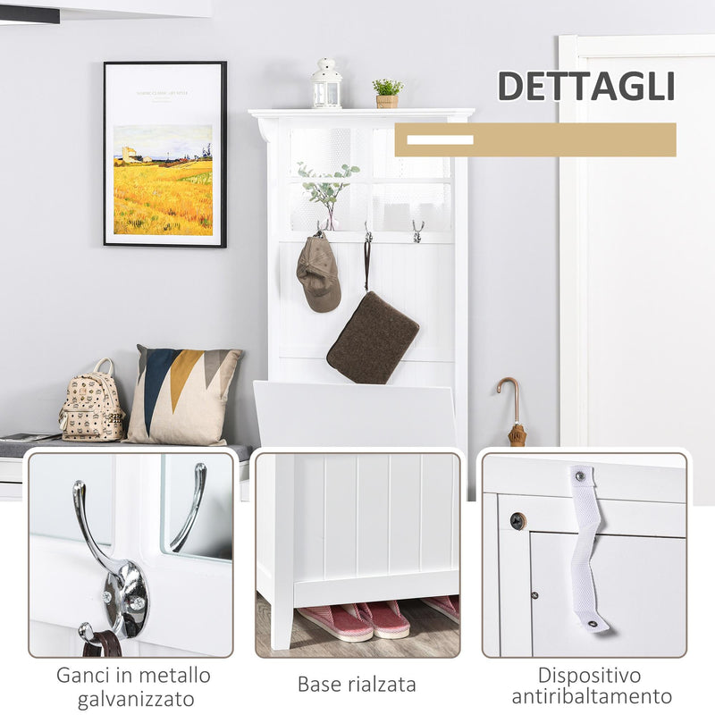 Mobile Ingresso 3 in 1 con Cassapanca Mensola e Specchi Bianco