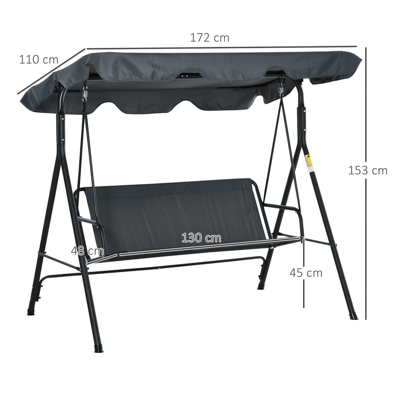 Dondolo da Giardino 3 Posti 172x120x153 cm con Tettuccio Parasole Regolabile e Cuscini Grigio