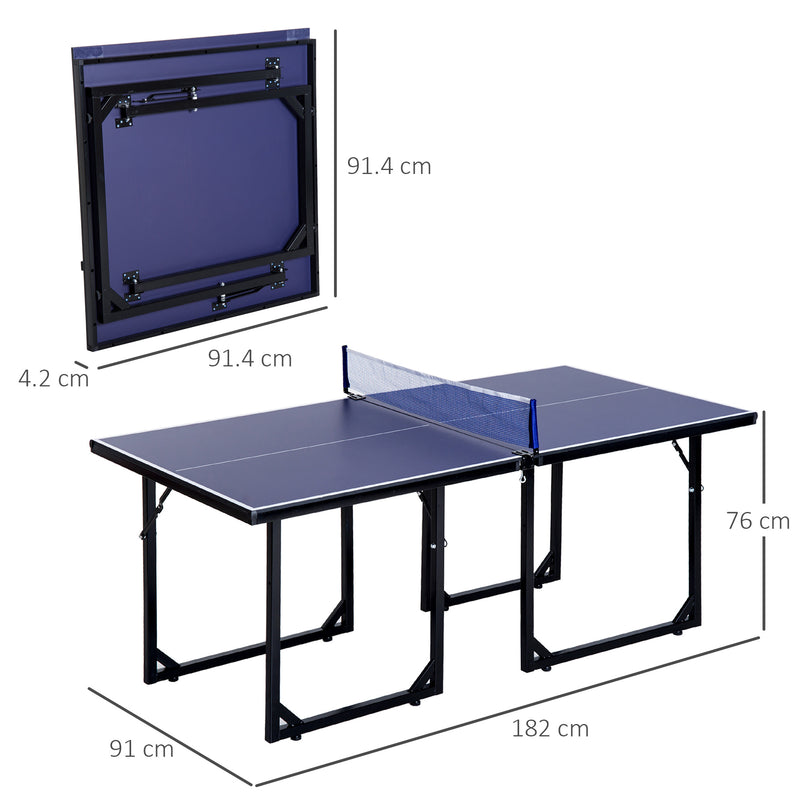 Tavolo da Ping Pong per Bambini Pieghevole 182x91x76 cm in Acciaio e MDF Blu