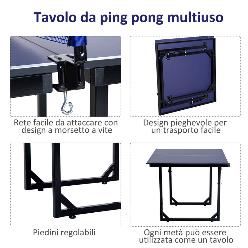 Tavolo da Ping Pong per Bambini Pieghevole 182x91x76 cm in Acciaio e MDF Blu