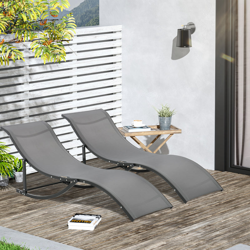 Set 2 Lettini Prendisole Pieghevoli 61x165x63 cm in Alluminio e Textilene Nero e Grigio Scuro