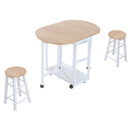 Set Tavolo Pieghevole e 2 Sgabelli Salvaspazio in Legno di Pino e MDF Bianco