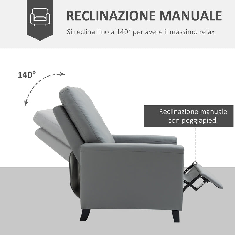 Poltrona Relax Manuale Reclinabile in Similpelle Grigio