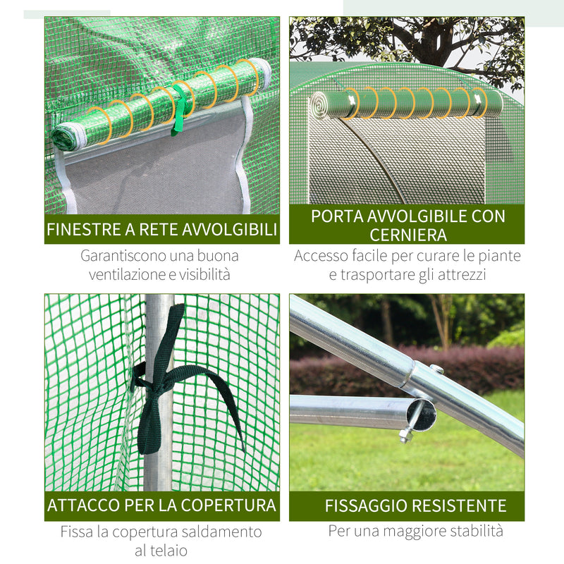 Serra a Tunnel 450x300x200 cm Porta Avvolgibile e 6 Finestre Verde