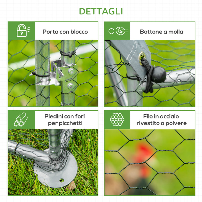 Pollaio Gabbia per Galline da Esterno 200x105x172 cm con Telo di Protezione in Oxford Argento