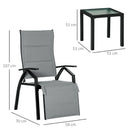 Set Tavolino e 2 Sdraio Reclinabili da Giardino Tessuto a Rete e Cotone Grigio Scuro