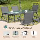 Set Tavolo e 6 Sedie Pieghevoli da Giardino con Ombrellone Piano in Vetro e Sedute in Tessuto Grigio