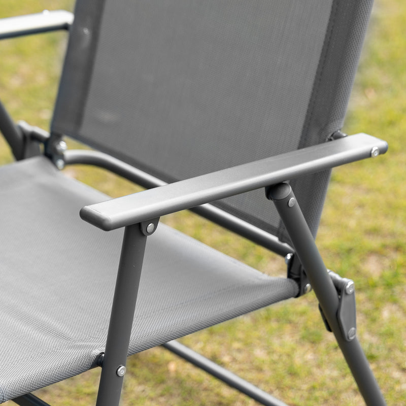 Set Tavolo e 6 Sedie Pieghevoli da Giardino con Ombrellone Piano in Vetro e Sedute in Tessuto Grigio