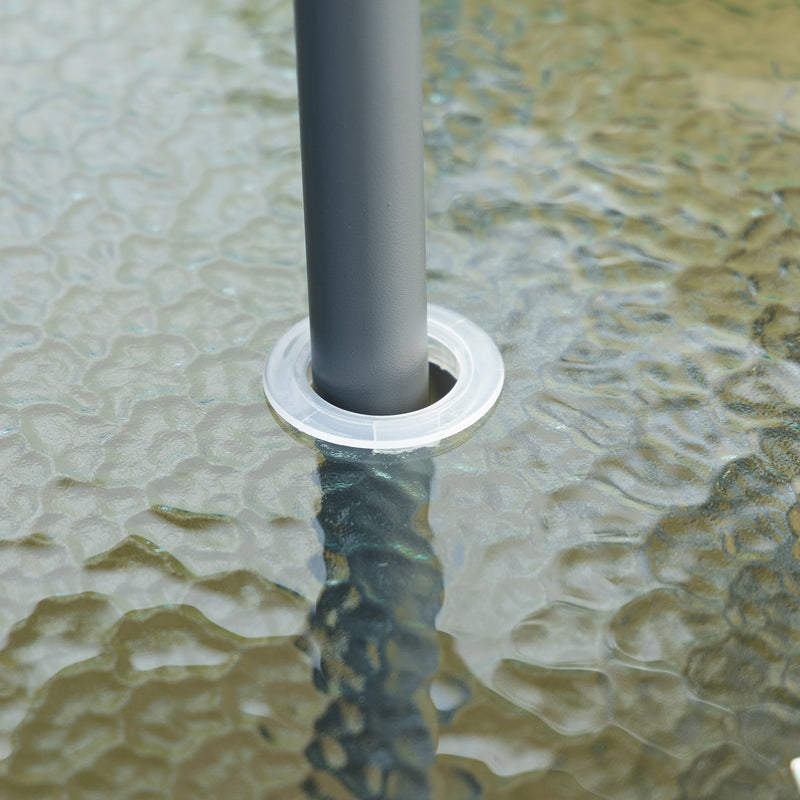 Set Tavolo e 6 Sedie Pieghevoli da Giardino con Ombrellone Piano in Vetro e Sedute in Tessuto Grigio