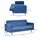 Divano Letto 3 Posti 187x91x85 cm in Tessuto Blu