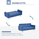 Divano Letto 3 Posti 187x91x85 cm in Tessuto Blu
